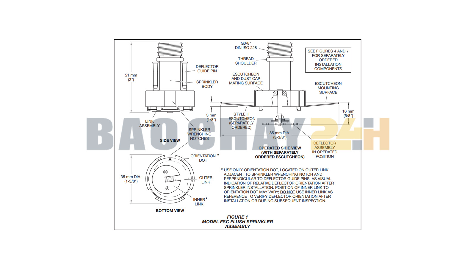 TY3200 Đầu phun Sprinkler Tyco âm trần, loại hướng xuống