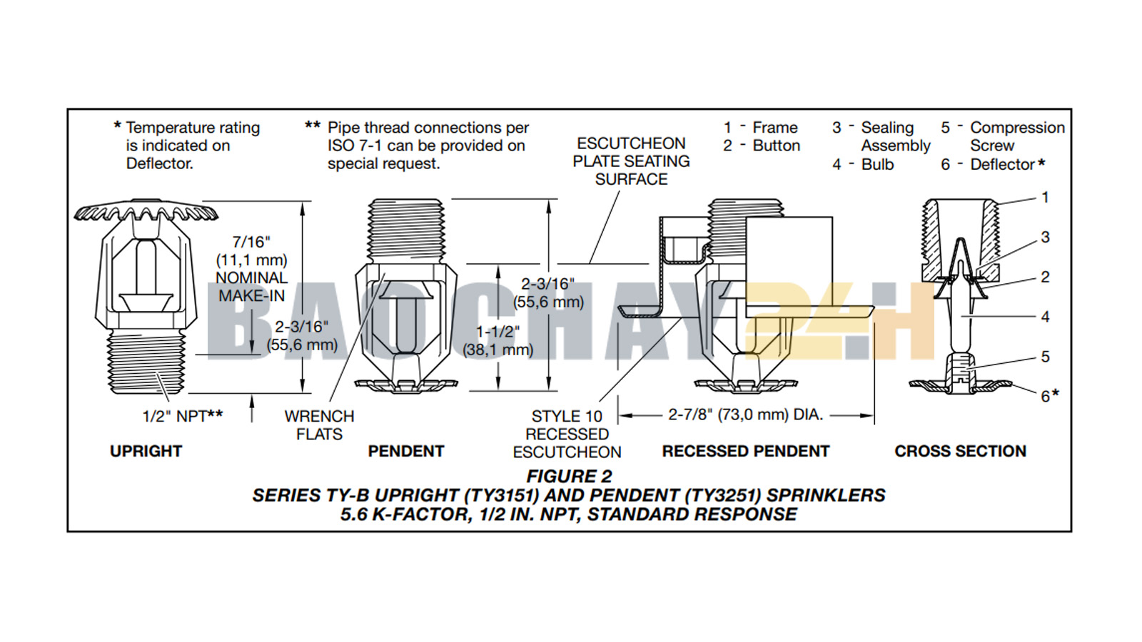 TY3251 Đầu phun chữa cháy Sprinkler Tyco loại hướng xuống