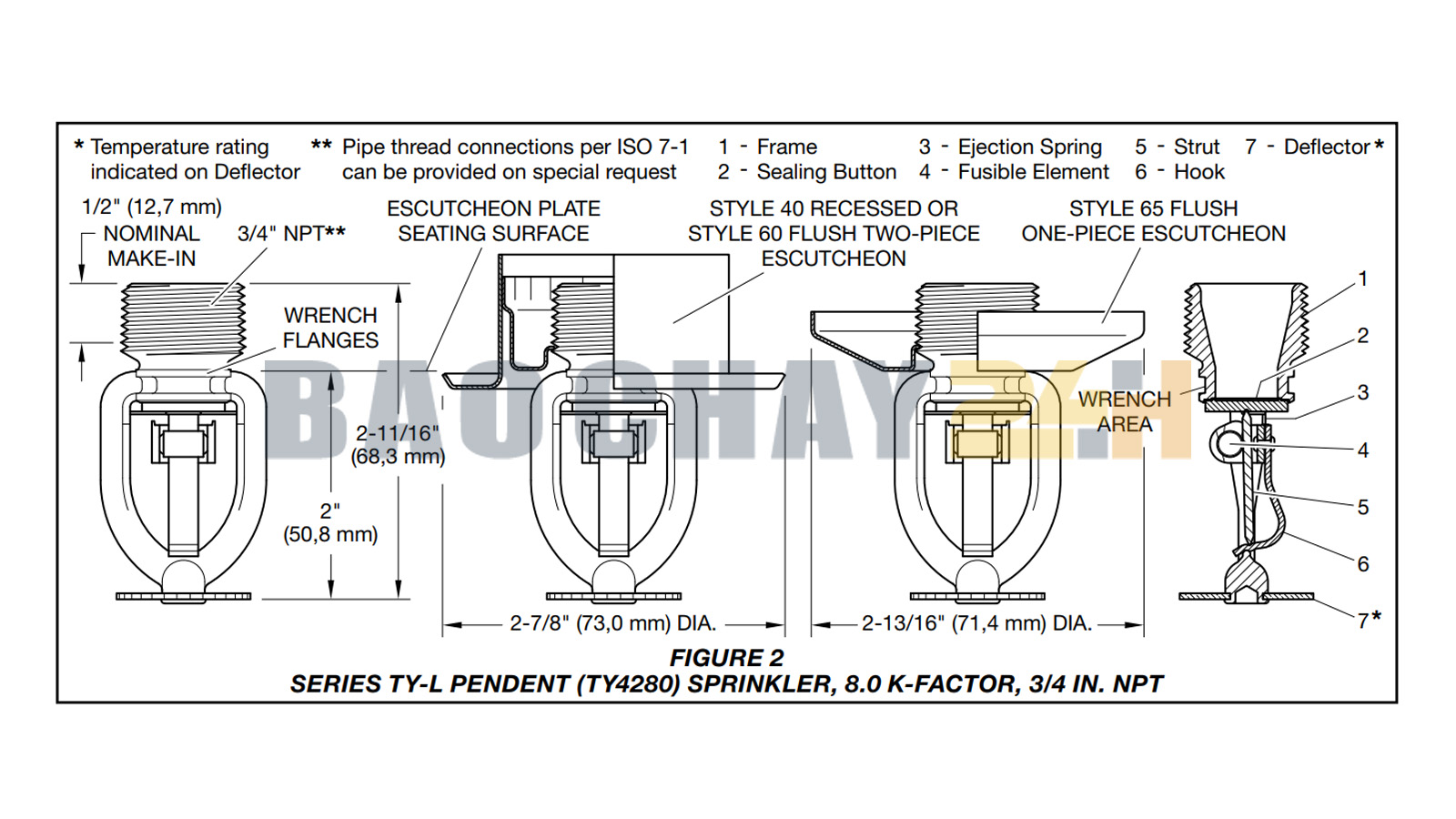TY4280 Đầu phun chữa cháy Sprinkler Tyco loại hướng xuống