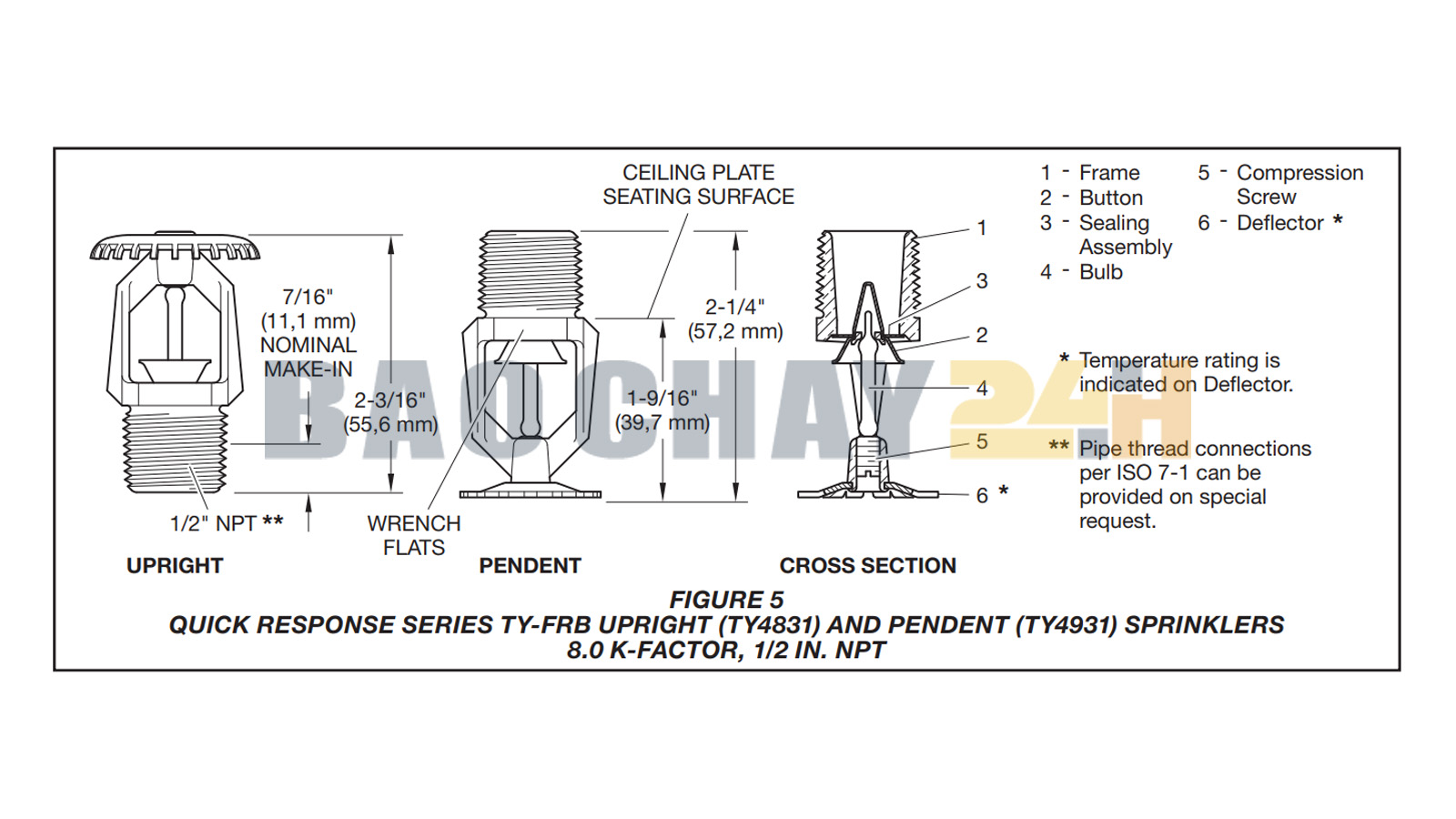 TY3231 Đầu phun chữa cháy Sprinkler Tyco loại hướng xuống